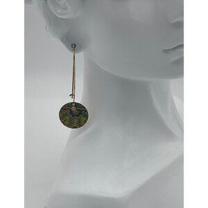 World Market Forest-Inspired Green Shimmer Gold Tone Linear Drop Earrings